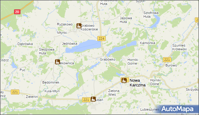 mapa Grabówko gmina Nowa Karczma, Grabówko gmina Nowa Karczma na mapie Targeo