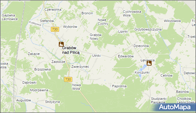 mapa Grabowska Wola gmina Grabów nad Pilicą, Grabowska Wola gmina Grabów nad Pilicą na mapie Targeo