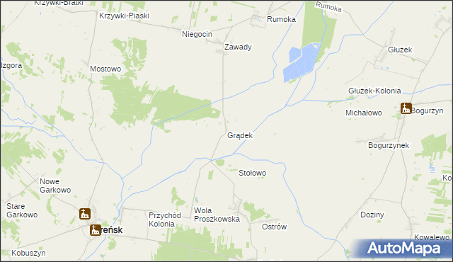 mapa Grądek gmina Szreńsk, Grądek gmina Szreńsk na mapie Targeo