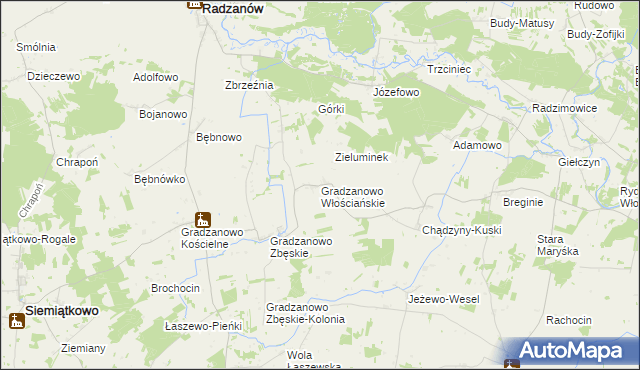 mapa Gradzanowo Włościańskie, Gradzanowo Włościańskie na mapie Targeo