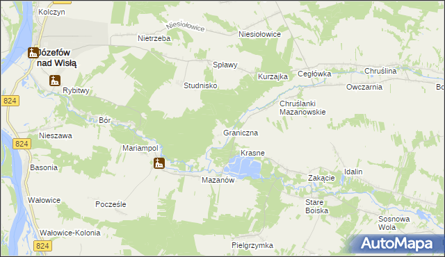 mapa Graniczna gmina Józefów nad Wisłą, Graniczna gmina Józefów nad Wisłą na mapie Targeo