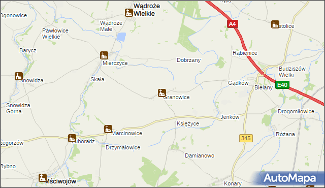 mapa Granowice, Granowice na mapie Targeo