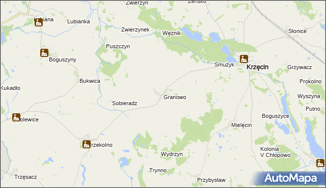 mapa Granowo gmina Krzęcin, Granowo gmina Krzęcin na mapie Targeo