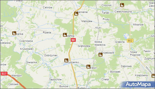 mapa Grębiszew, Grębiszew na mapie Targeo