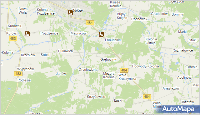 mapa Grębociny, Grębociny na mapie Targeo