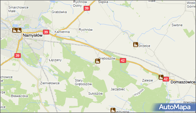 mapa Gręboszów gmina Domaszowice, Gręboszów gmina Domaszowice na mapie Targeo