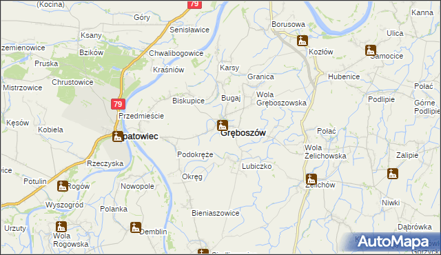 mapa Gręboszów powiat dąbrowski, Gręboszów powiat dąbrowski na mapie Targeo