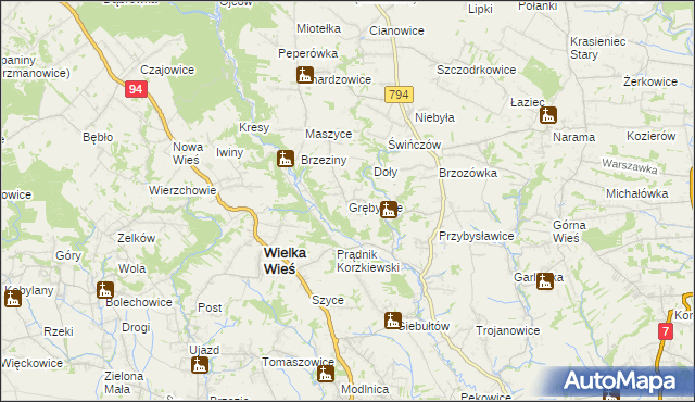 mapa Grębynice, Grębynice na mapie Targeo