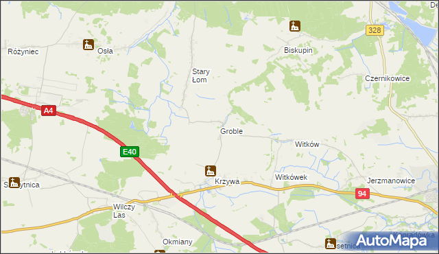 mapa Groble gmina Chojnów, Groble gmina Chojnów na mapie Targeo