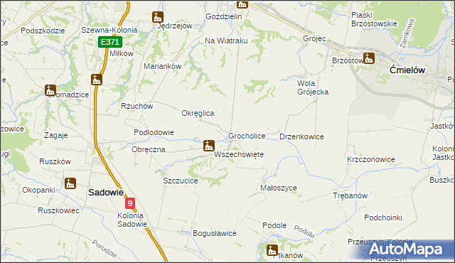 mapa Grocholice gmina Sadowie, Grocholice gmina Sadowie na mapie Targeo