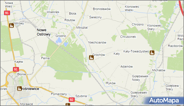 mapa Grochów gmina Nowe Ostrowy, Grochów gmina Nowe Ostrowy na mapie Targeo
