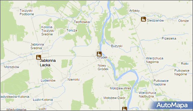 mapa Gródek gmina Jabłonna Lacka, Gródek gmina Jabłonna Lacka na mapie Targeo