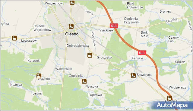 mapa Grodzisko gmina Olesno, Grodzisko gmina Olesno na mapie Targeo