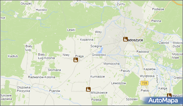 mapa Grodzisko gmina Radoszyce, Grodzisko gmina Radoszyce na mapie Targeo