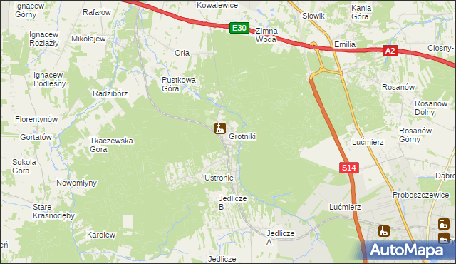 mapa Grotniki gmina Zgierz, Grotniki gmina Zgierz na mapie Targeo