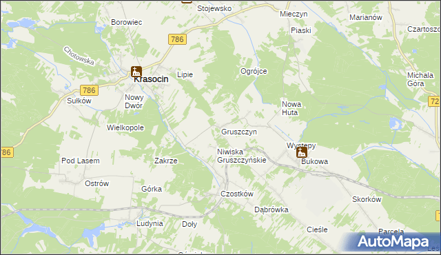 mapa Gruszczyn gmina Krasocin, Gruszczyn gmina Krasocin na mapie Targeo
