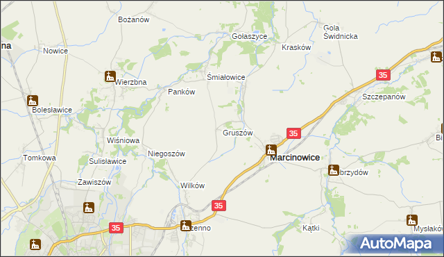 mapa Gruszów gmina Marcinowice, Gruszów gmina Marcinowice na mapie Targeo