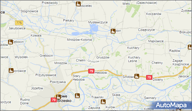 mapa Gruszów gmina Nowe Brzesko, Gruszów gmina Nowe Brzesko na mapie Targeo