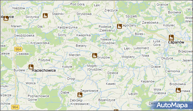 mapa Gruszów gmina Raciechowice, Gruszów gmina Raciechowice na mapie Targeo