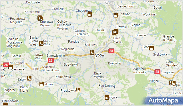 mapa Grybów, Grybów na mapie Targeo