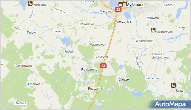 mapa Gryżyno, Gryżyno na mapie Targeo