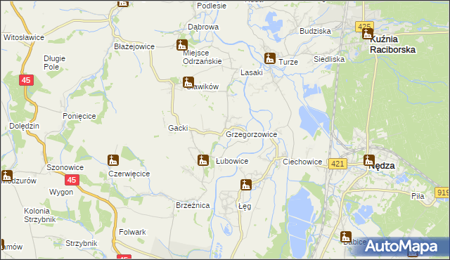 mapa Grzegorzowice gmina Rudnik, Grzegorzowice gmina Rudnik na mapie Targeo