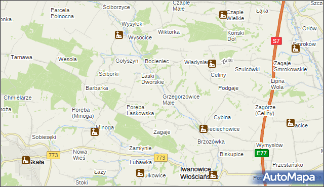 mapa Grzegorzowice Małe, Grzegorzowice Małe na mapie Targeo