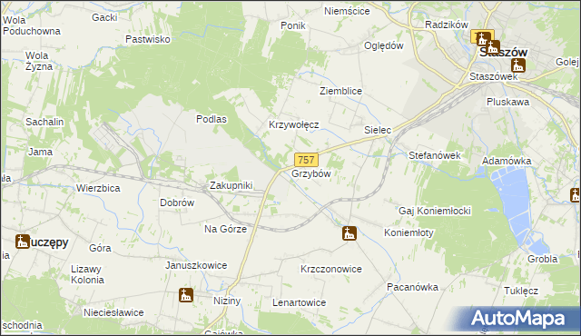 mapa Grzybów gmina Staszów, Grzybów gmina Staszów na mapie Targeo