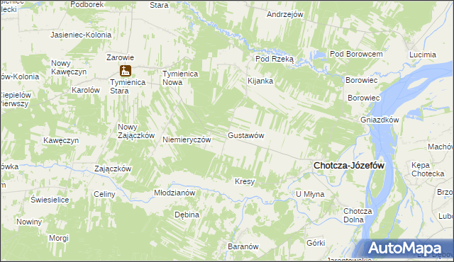 mapa Gustawów gmina Chotcza, Gustawów gmina Chotcza na mapie Targeo
