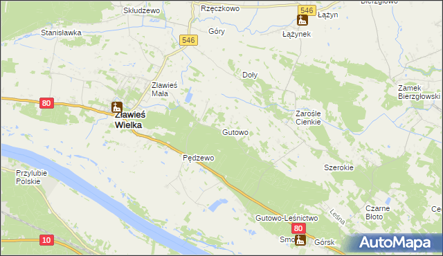 mapa Gutowo gmina Zławieś Wielka, Gutowo gmina Zławieś Wielka na mapie Targeo