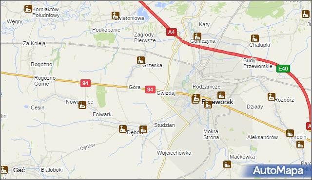 mapa Gwizdaj, Gwizdaj na mapie Targeo