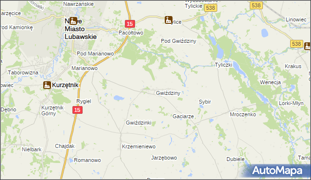 mapa Gwiździny gmina Nowe Miasto Lubawskie, Gwiździny gmina Nowe Miasto Lubawskie na mapie Targeo