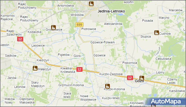 mapa Gzowice, Gzowice na mapie Targeo