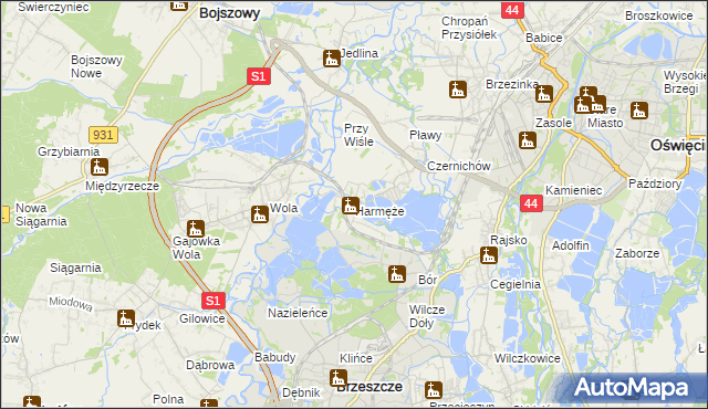 mapa Harmęże, Harmęże na mapie Targeo