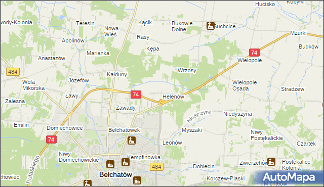 mapa Helenów gmina Bełchatów, Helenów gmina Bełchatów na mapie Targeo