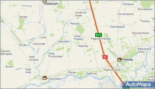 mapa Helenów gmina Promna, Helenów gmina Promna na mapie Targeo