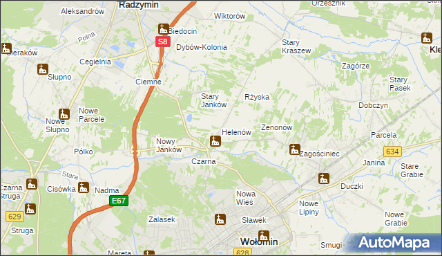 mapa Helenów gmina Wołomin, Helenów gmina Wołomin na mapie Targeo