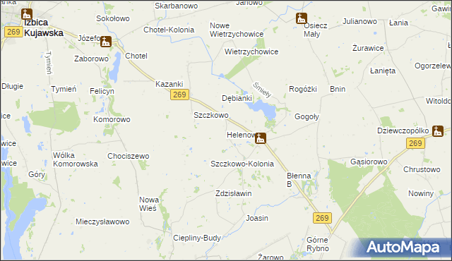 mapa Helenowo gmina Izbica Kujawska, Helenowo gmina Izbica Kujawska na mapie Targeo