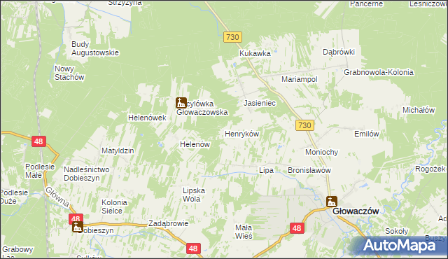 mapa Henryków gmina Głowaczów, Henryków gmina Głowaczów na mapie Targeo