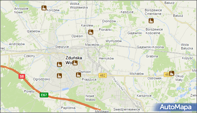 mapa Henryków gmina Zduńska Wola, Henryków gmina Zduńska Wola na mapie Targeo