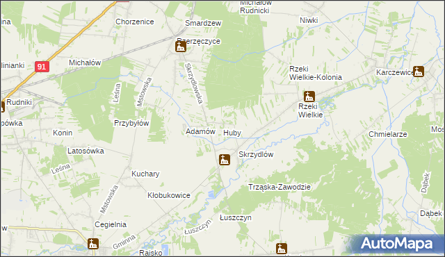 mapa Huby gmina Kłomnice, Huby gmina Kłomnice na mapie Targeo