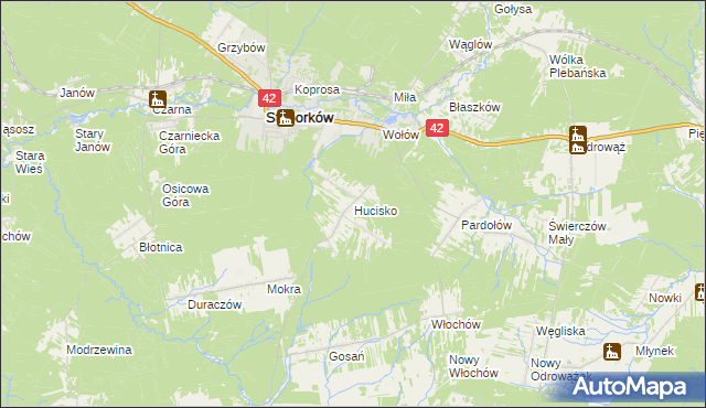 mapa Hucisko gmina Stąporków, Hucisko gmina Stąporków na mapie Targeo