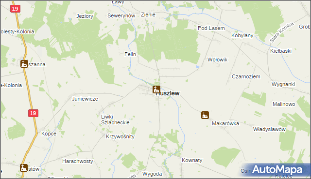 mapa Huszlew, Huszlew na mapie Targeo