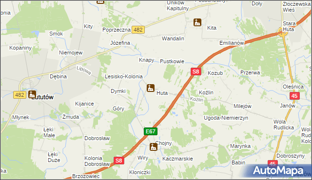 mapa Huta gmina Lututów, Huta gmina Lututów na mapie Targeo