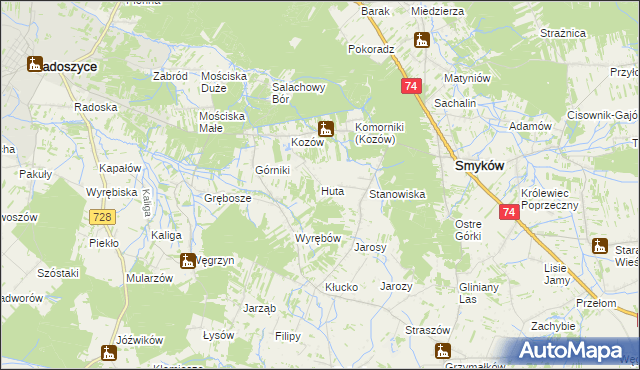 mapa Huta gmina Radoszyce, Huta gmina Radoszyce na mapie Targeo