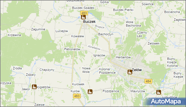 mapa Ignaców gmina Zelów, Ignaców gmina Zelów na mapie Targeo