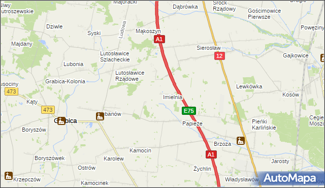 mapa Imielnia gmina Moszczenica, Imielnia gmina Moszczenica na mapie Targeo