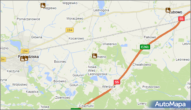 mapa Imielno gmina Łubowo, Imielno gmina Łubowo na mapie Targeo