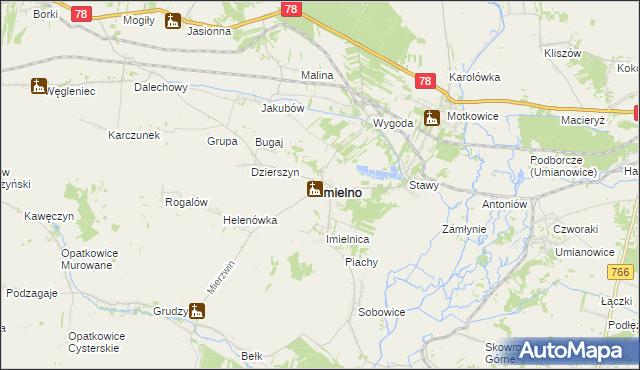 mapa Imielno powiat jędrzejowski, Imielno powiat jędrzejowski na mapie Targeo