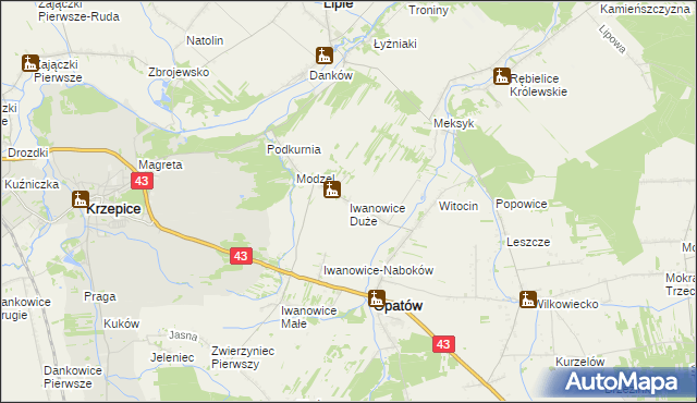 mapa Iwanowice Duże, Iwanowice Duże na mapie Targeo